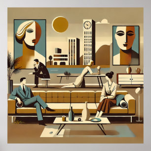 Affiche Conception d'intérieur d'art de salon de style mil