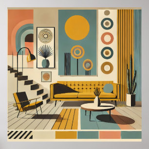 Affiche Conception d'intérieur de milieu de siècle Salon d