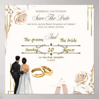 Affiche Conception d'invitation de mariage élégante - Beau