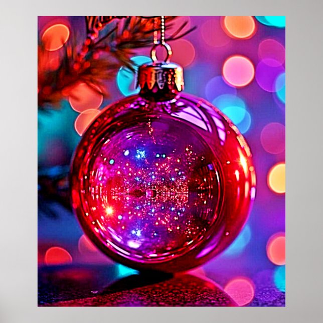Affiche Conception d'ornement de Noël néon vibrant (Devant)
