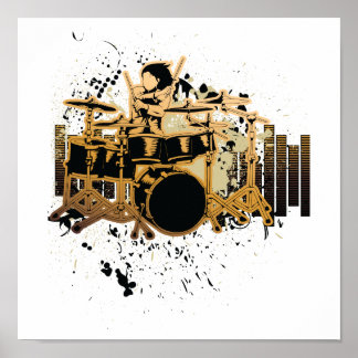 Affiche conception du batteur de grunge