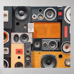 Affiche Conception du mur du haut-parleur de musique rétro
