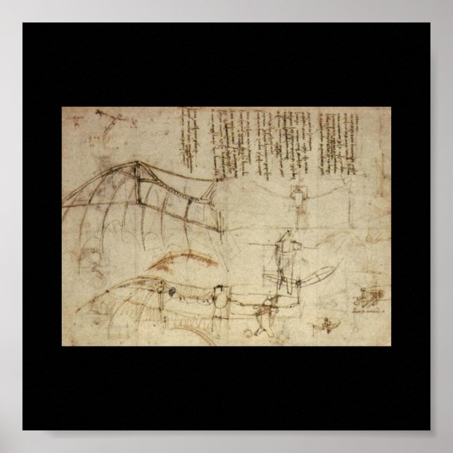Affiche Conception d'une machine volante par Leonardo Da V (Devant)