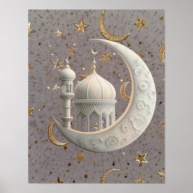 Affiche Conception élégante de Ramadan en 3D avec croissan (Devant)