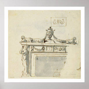 Affiche Conception esquissée pour une cheminée (stylo et e