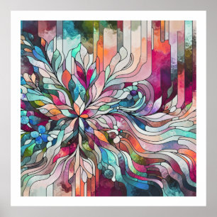 Affiche Conception florale abstraite en verre coloré