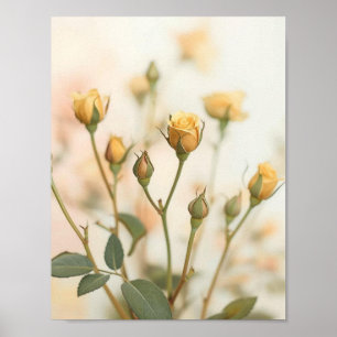 Affiche Conception Florale de Boutons de Rose Jaune Doux