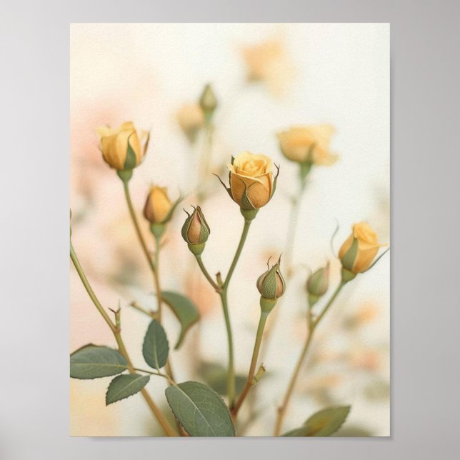 Affiche Conception Florale de Boutons de Rose Jaune Doux (Devant)