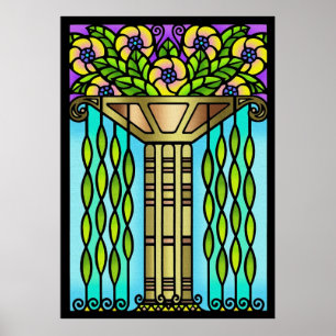 Affiche Conception florale en verre de tache vintage d'art