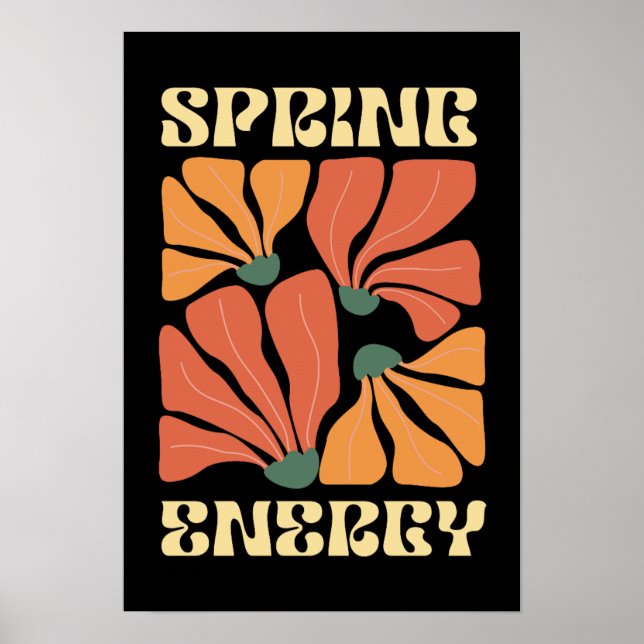 Affiche Conception Florale Rétro Énergie de Printemps | Ab (Devant)