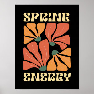 Affiche Conception Florale Rétro Énergie de Printemps Ab