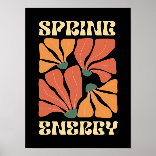 Affiche Conception Florale Rétro Énergie de Printemps | Ab (Devant)
