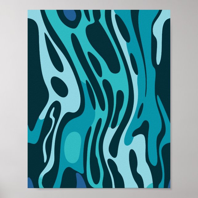 Affiche Conception fluide avec des formes bleues et aqua (Devant)