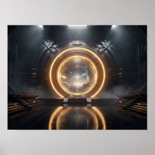 Affiche Conception Futuriste Solaire Horizon Noir & Or