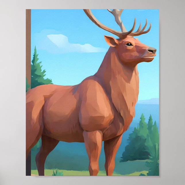 Affiche Conception Géométrique Moderne : Renne Low Poly  (Devant)