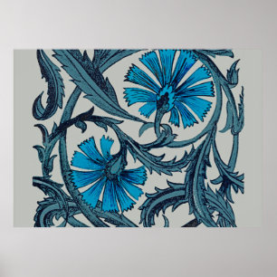 Affiche conception graphique d'art de fleur antique bleu v