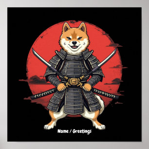Affiche Conception graphique de Shiba Inu Samurai d'art ja