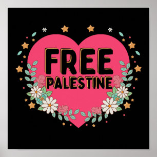Affiche conception graphique du coeur rose de la Palestine