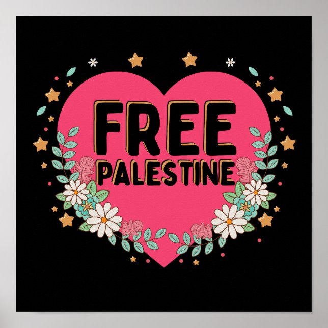 Affiche conception graphique du coeur rose de la Palestine (Devant)
