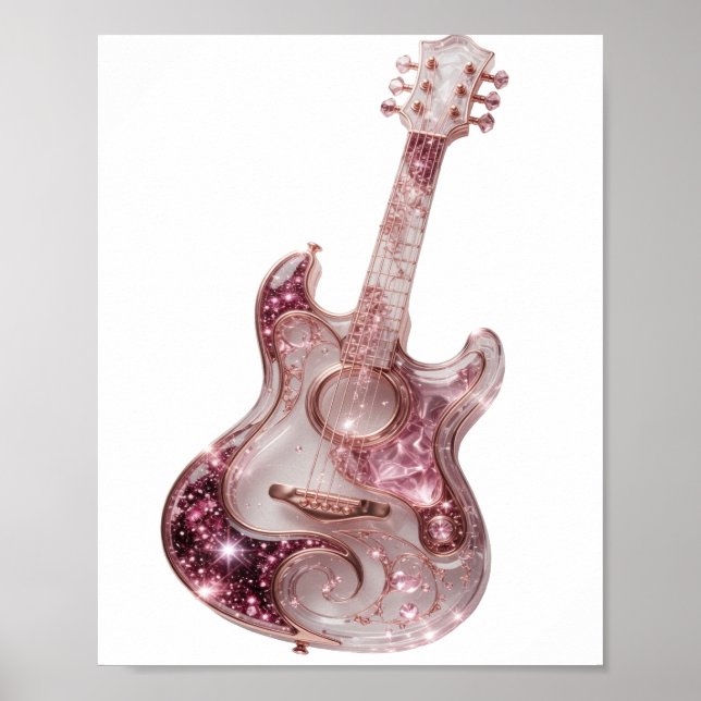 Affiche Conception GUITARE PINK STRASS Argenté (Devant)