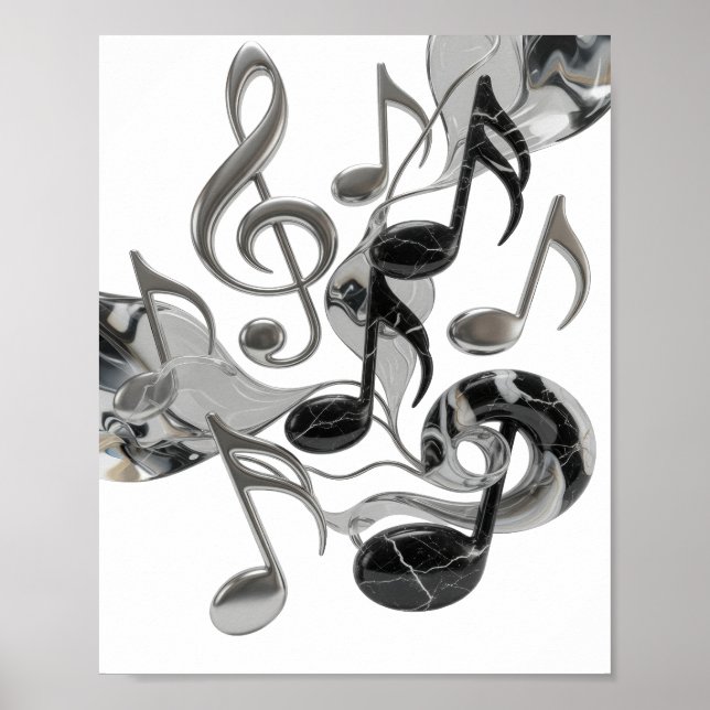 Affiche Conception icônique argentée MUSIC EN MOUVEMENT (Devant)