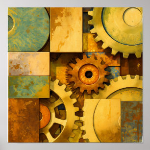 Affiche Conception industrielle Steampunk de métal vieilli