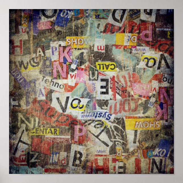 Affiche Conception moderne de lettres de journaux déchirée (Devant)