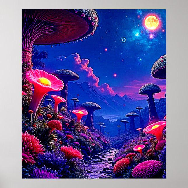 Affiche Conception nocturne de la forêt de champignons enc (Devant)