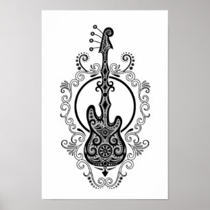Affiche Conception noire complexe de guitare basse sur le