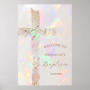 Affiche conception opale fausse croix en feuille de Baptêm