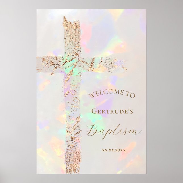 Affiche conception opale fausse croix en feuille de Baptêm (Devant)