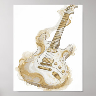 Affiche Conception personnalisée de guitare dorée argentée
