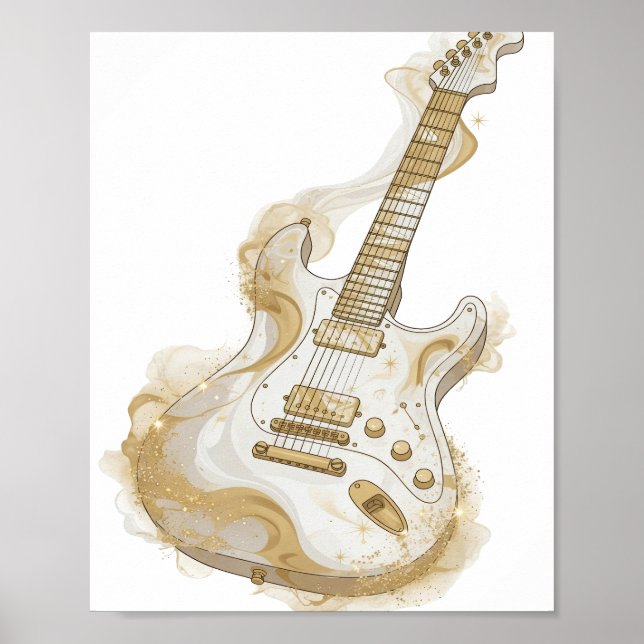 Affiche Conception personnalisée de guitare dorée argentée (Devant)