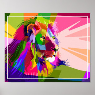 Affiche Conception Pop Art Prismatique Colorée Lion-62501
