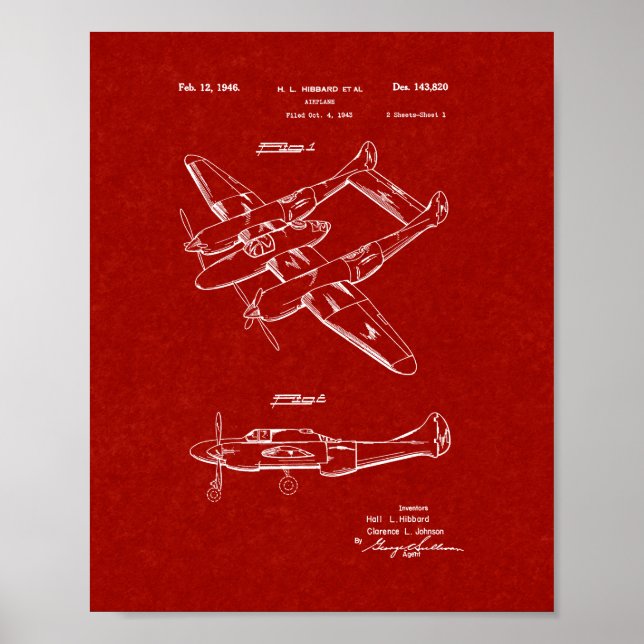 Affiche Conception Pour Un Brevet D'Avion - Rouge Bourgogn (Devant)