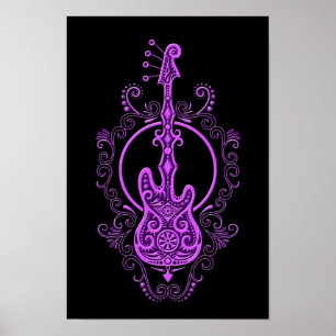 Affiche Conception pourpre complexe de guitare basse sur