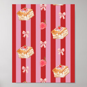 Affiche Conception rayée rose et rouge avec motif de gâtea