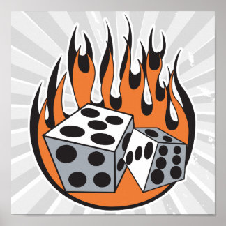 Affiche conception rétro de dés de flammes