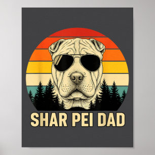 Affiche Conception Rétro de Père Shar Pei au Coucher du So