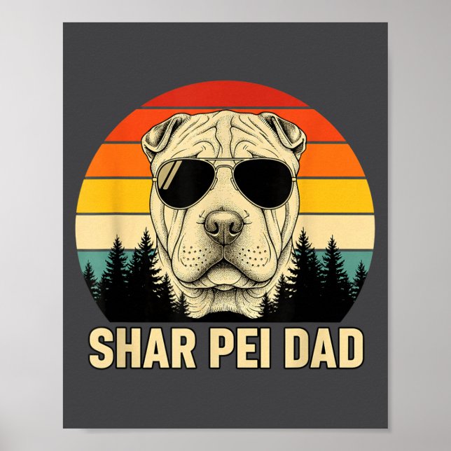 Affiche Conception Rétro de Père Shar Pei au Coucher du So (Devant)