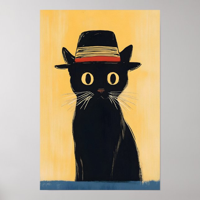 Affiche Conception simple de chat noir mignon (Devant)