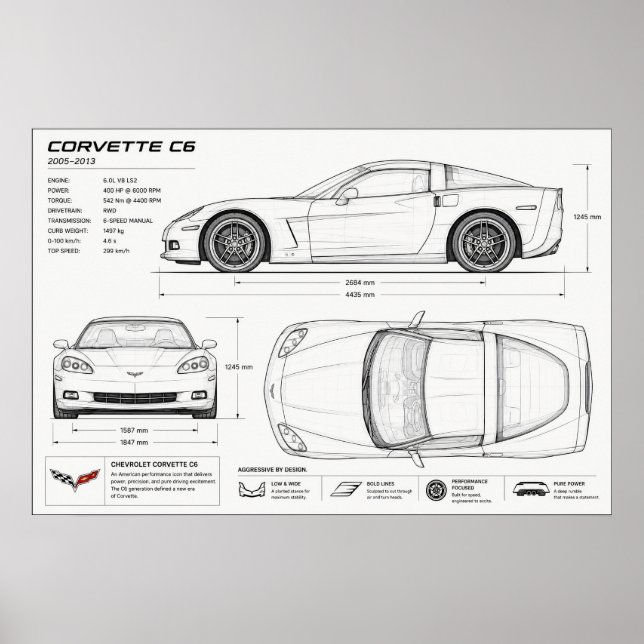 Affiche conception technique de Corvette (Devant)