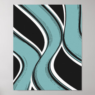 Affiche Conception Turquoise et noire Abstraite Wavy