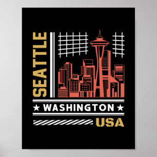 Affiche Conception urbaine rétro de la skyline de Seattle 