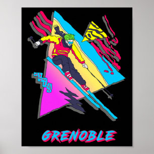 Affiche Conception vibrante de ski avec texte Grenoble Ski