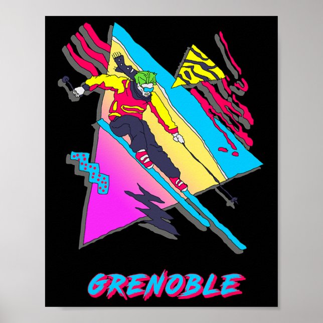 Affiche Conception vibrante de ski avec texte Grenoble Ski (Devant)