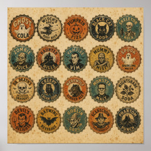 Affiche Conceptions de capsules de bouteille vintage Hallo