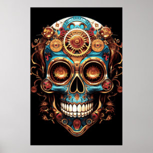 Affiche Conceptions de crâne de sucre type mec cool avec u