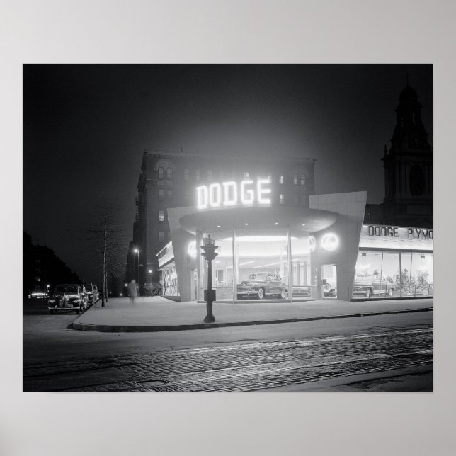 Affiche Concessionnaire Automobile À La Nuit, 1948. Photo  (Devant)
