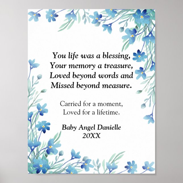 Affiche Condolence fausse couche Oubliez-moi pas bébé ange (Devant)